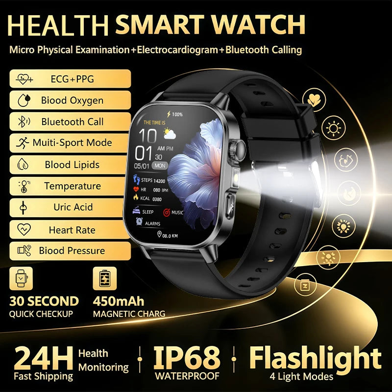 Nursing Grade New ECG+PPG Healthy Diagnose Smart Watch Men Body Analysis Blood Pressure Lipid Uric Acid NFC Health Tracker Watc