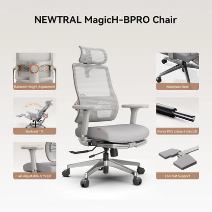 Newtral MagicH-GPro Home Office Ergonomic Chair With Workstation LAPD, with Footrest, 5D Headrest, 4D Armrest