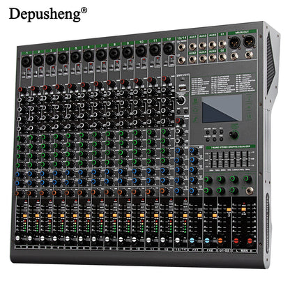 14 Channels Digital Professional Audio Console Mixer Depusheng TG14 Mixing DJ Console USB with 48V Phantom Power Built-in 99 Rev