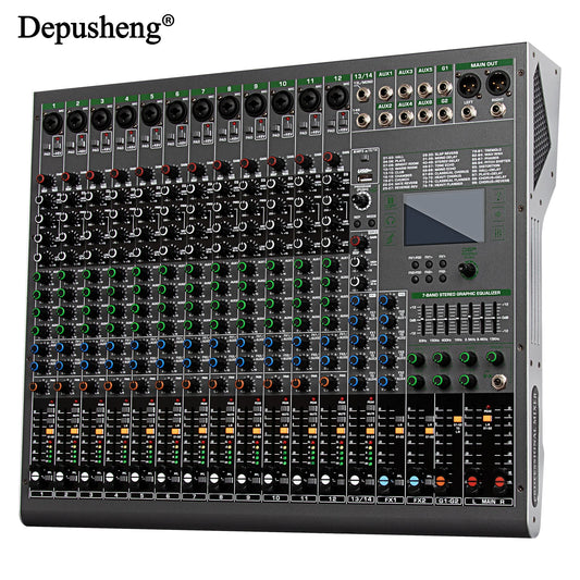 DEPUSHENG TG14 digital ljudmixer – 14 kanaler med Bluetooth och 48 V fantommatning