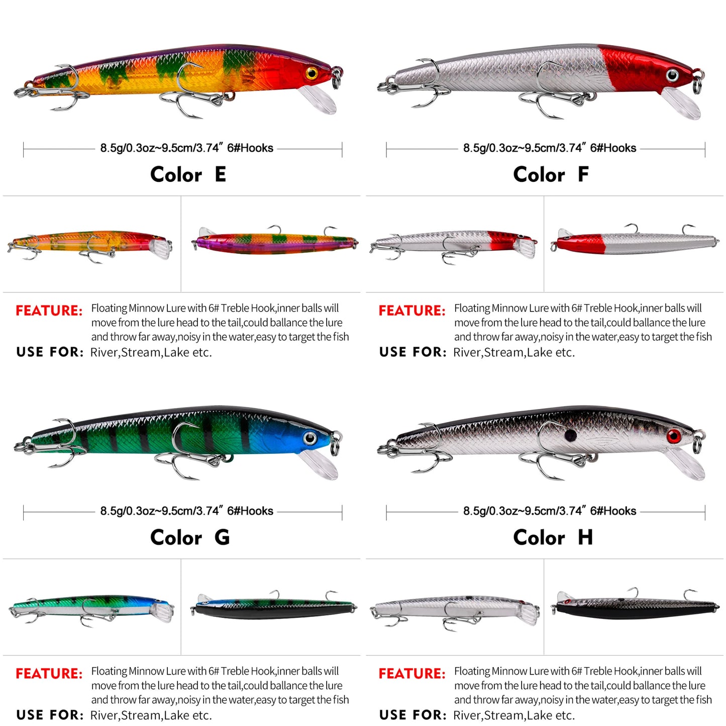20PCS/Set Long Short Lip Minnow Lures Kit Crankbait Wobbler Bionic Bait for Pike Bass Sea Trout Freshwater Saltwater Pesca