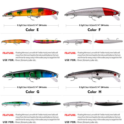 20PCS/Set Long Short Lip Minnow Lures Kit Crankbait Wobbler Bionic Bait for Pike Bass Sea Trout Freshwater Saltwater Pesca