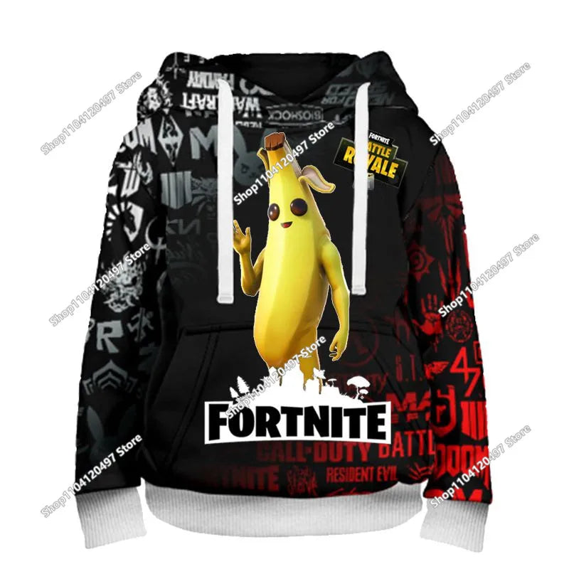 Fortnite Hoodie Barn & Vuxna – 3D-tryckt Animerad Pullover Polyester Casual Streetwear Storlek 110–160cm + Vuxenstorlekar
