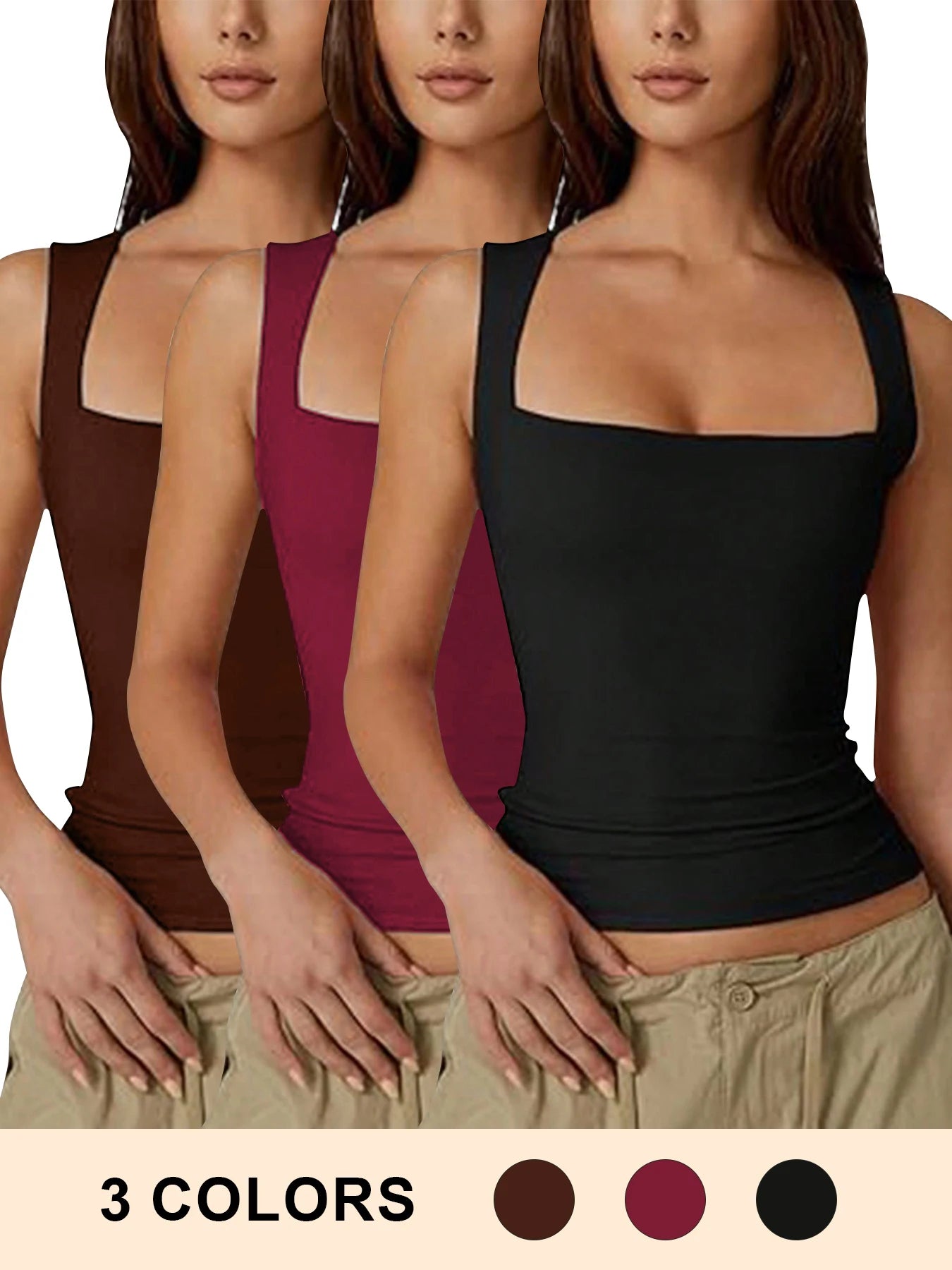 Dam Linne Dubbellager Square Neck – Tight Y2K Goth Sommartopp, 8 Färger S–XL