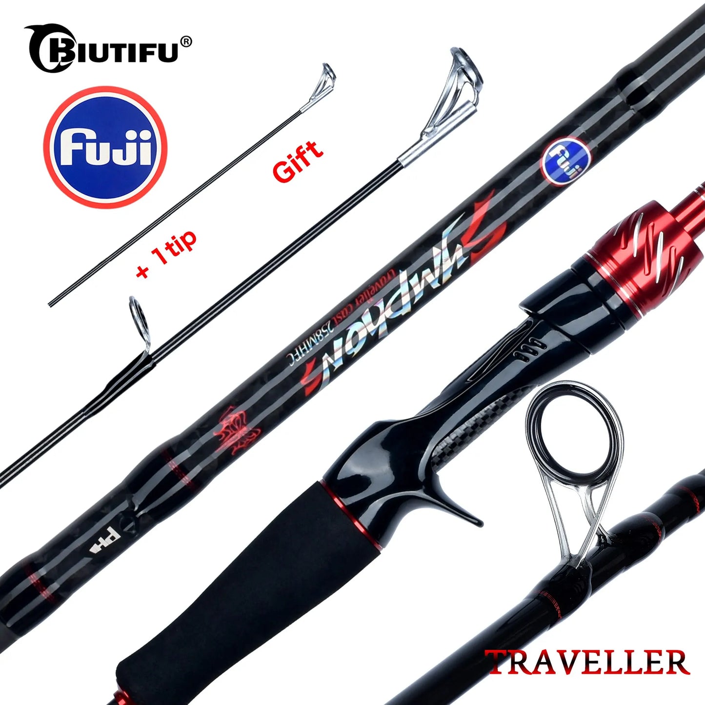 BIUTIFU Premium Resespö med Fuji-ringar – T800 Kolfiber, Spinning & Casting 1.8–3.0m