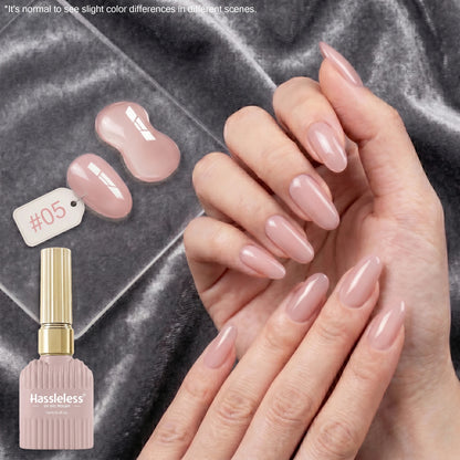 Hassleless #05 Nude Pink Gel Nail Polish 15ml, UV/LED Cured, Soak-Off, Glossy Finish, Natural Sheer Color for Daily Manicure