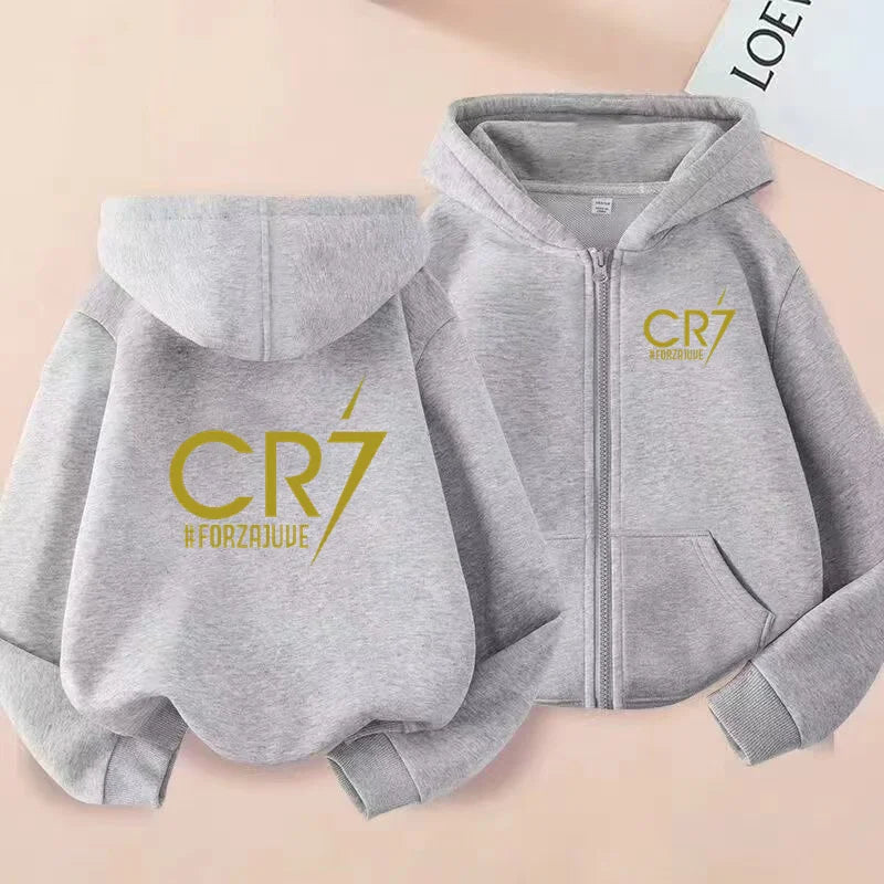 Children Football Hoodie Letter CR7 Zipper Style Coat Sweatshirt Boys Girls 3-12Yrs Long sleeves Loose Top Casual Sports Clothes