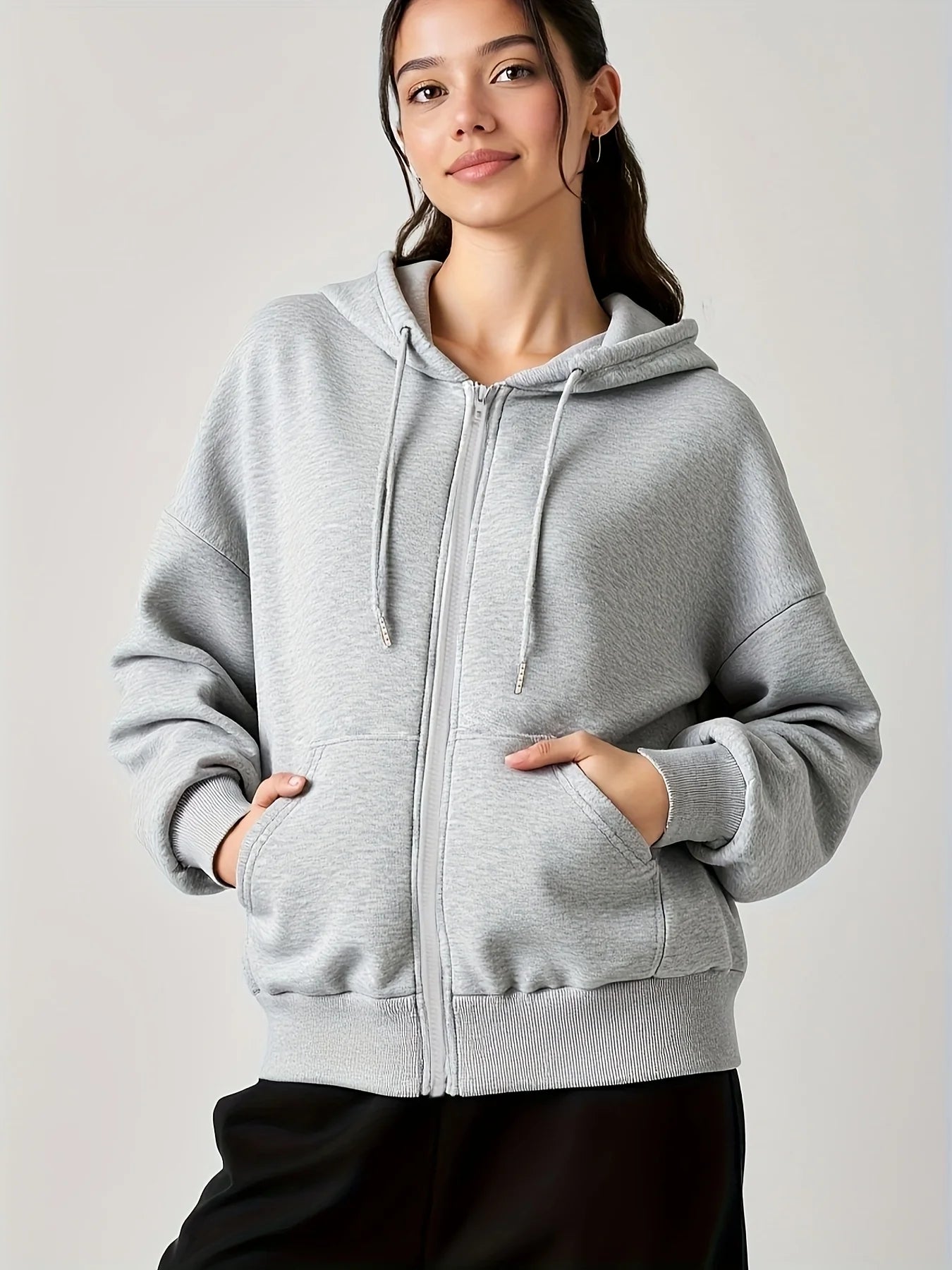 Black White Women's Zipper Hoodies Jacket Cotton Fleece Hoody Sweatshirt Pullover Autumn Winter Oversized Loose Tops Coat Unisex