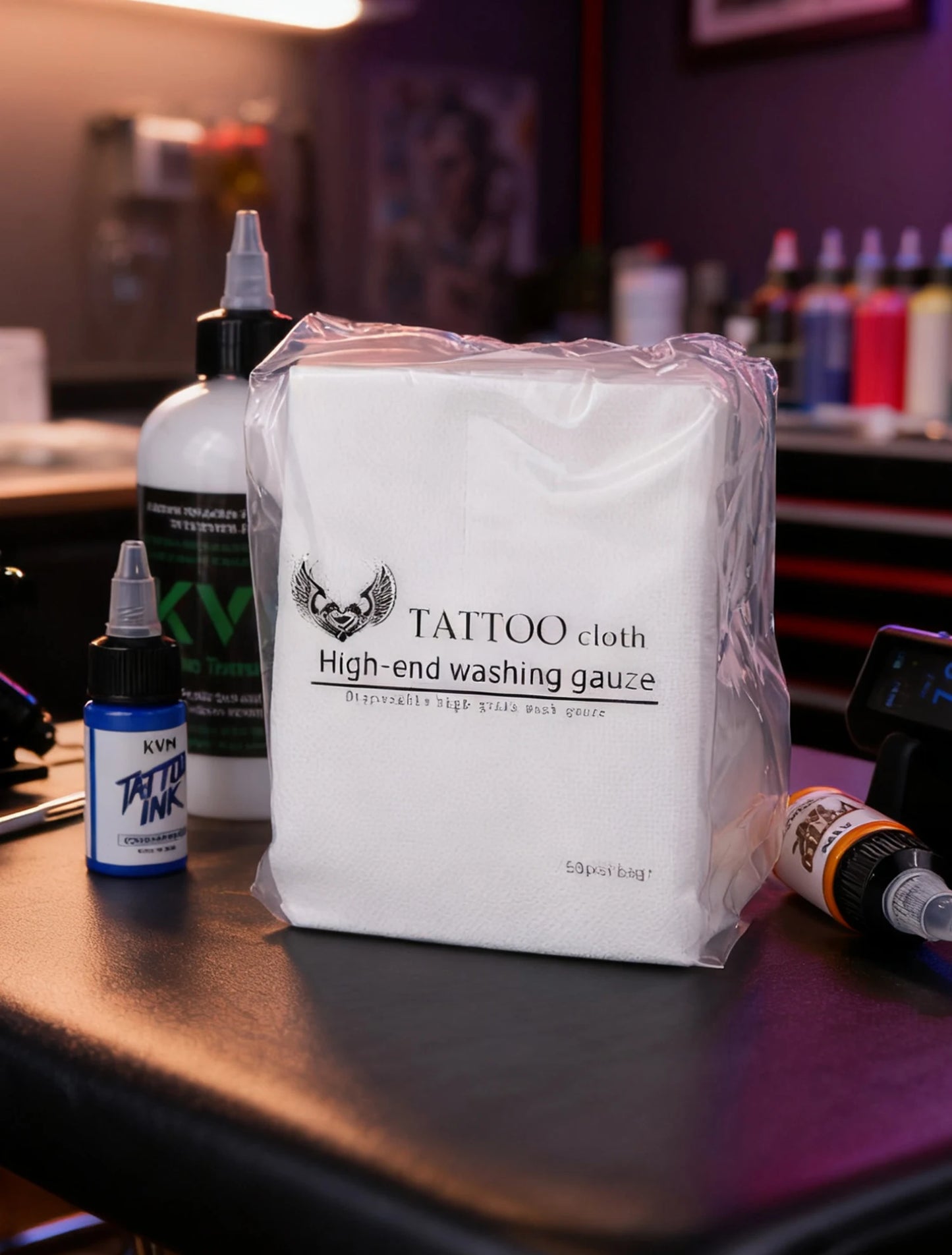 Disposable Tattoo Washing Gauze 50Pcs Non‑Woven Tattoo Cleaning Cloth Lint‑Free Pearl Texture Wipes for Tattoo Studio Tattoo