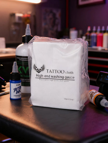 Disposable Tattoo Washing Gauze 50Pcs Non‑Woven Tattoo Cleaning Cloth Lint‑Free Pearl Texture Wipes for Tattoo Studio Tattoo