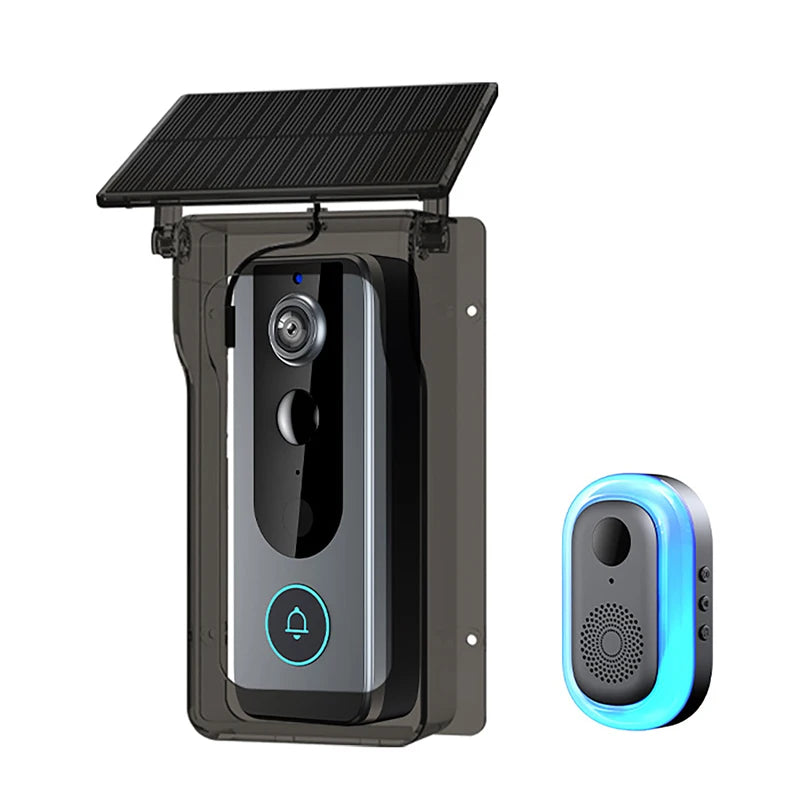 Tuya Trådlös Videodörrklocka med Solcells-regnskydd – 720P, PIR, IP65, 4000mAh, Röstförvrängning