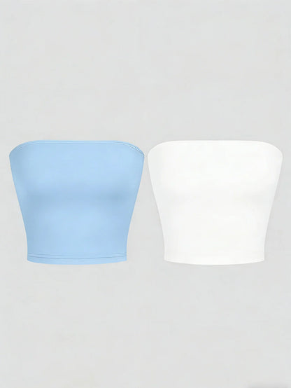 Two Women's Strapless Blouses, Sleeveless Backless Halter-Neck Summer Sexy Short-Sleeved Blouses