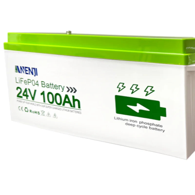 ANENJI LiFePO4 Batteri 24V 100Ah 2,56kWh – Bluetooth, 100A BMS (200A puls), Grade A Prismatiska Celler, >6000 Cykler, IP65, 5års Garanti, EU-lager (Polen)