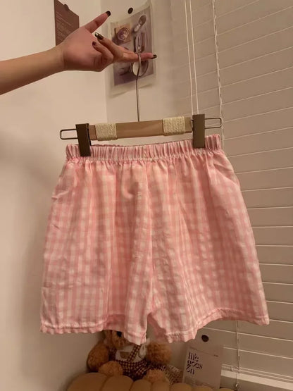 Dam Pyjamasshorts Rutigt Mönster – Mjuk Bomull, Sommar Loungewear, 6 Färger