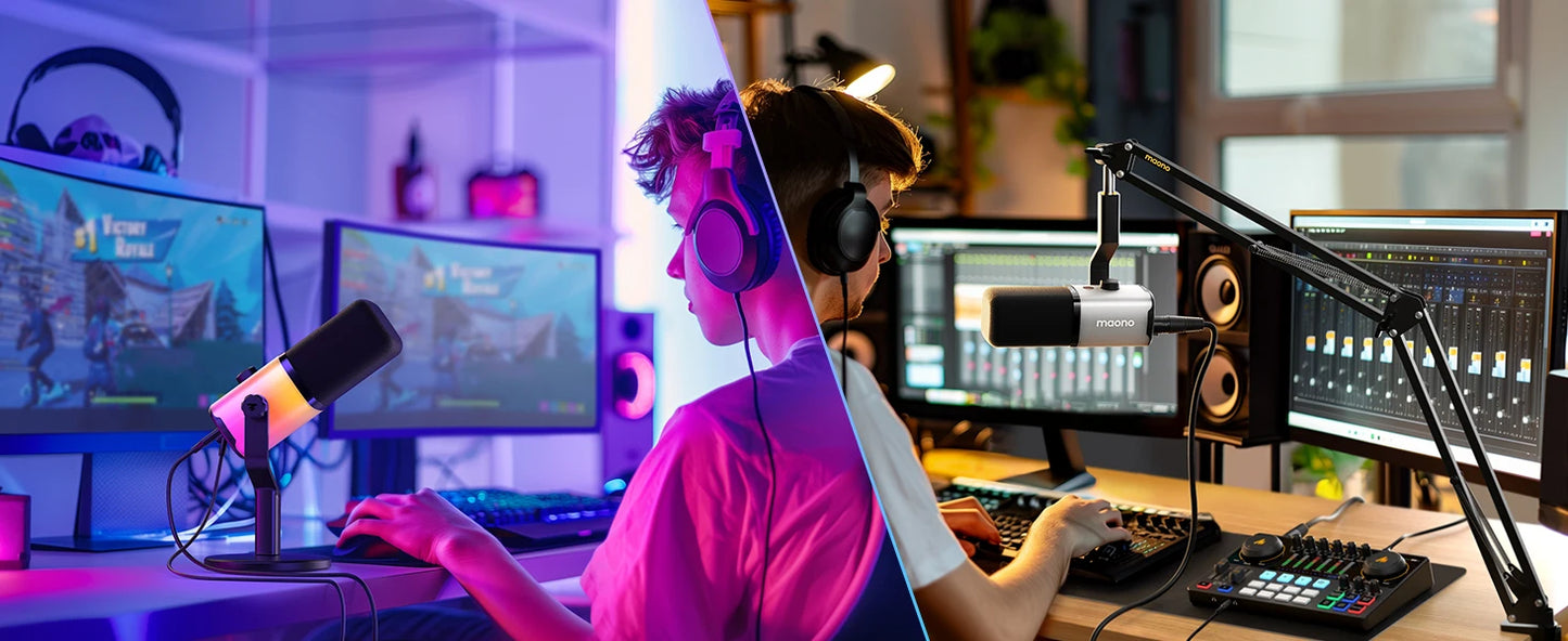 Maono PD100X RGB Gaming Microphone USB/XLR Dynamic Mic with Noise Reduction Mute Headphone Jack Mic for Gaming Streaming Podcast