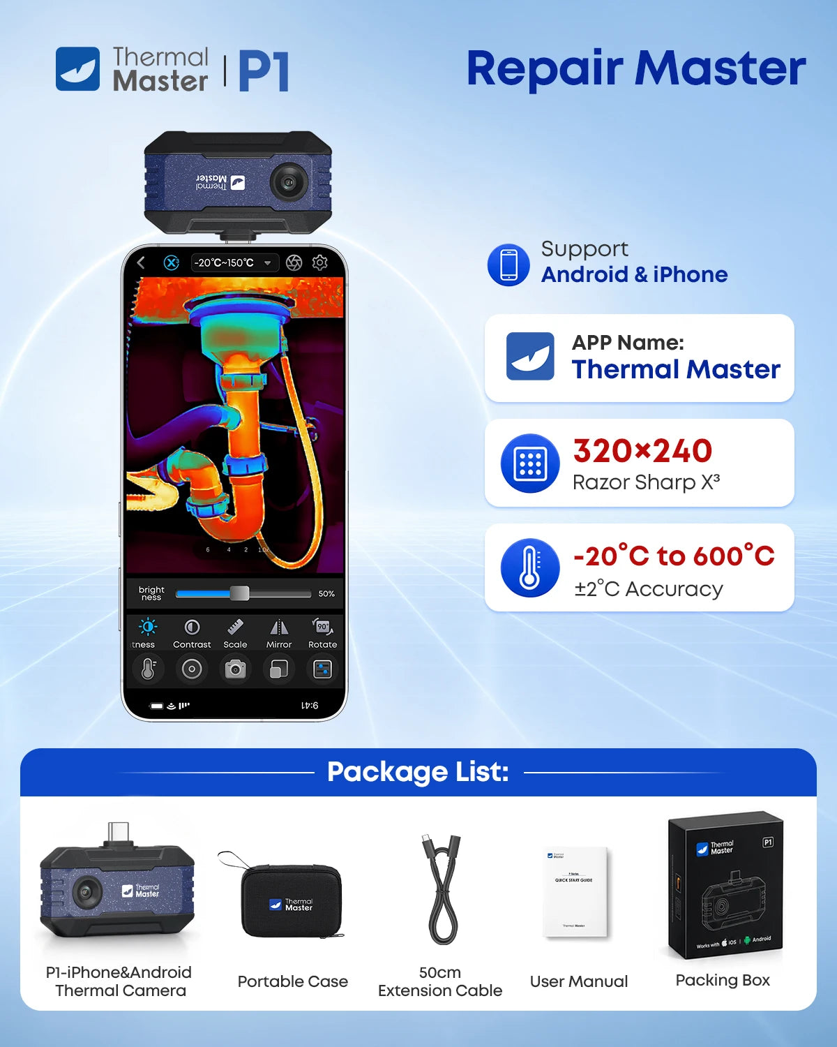 P1 Värmekamera 320x240 X³IR-upplösning för iOS och Android