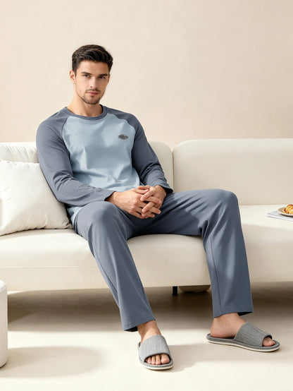 Herr Pyjamas 100% Bomull Långärmad – Fyra Säsonger Plus Size Tonår Hemmaset, L–3XL