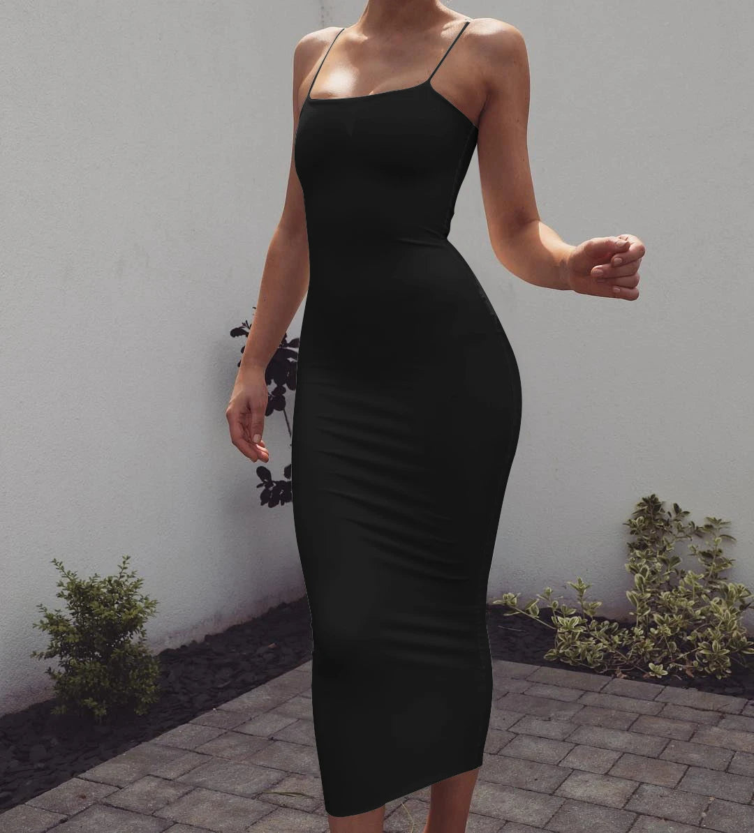 Dam Axelbandsklänning Midi – Sexig Bodycon med Öppen Rygg, Clubwear för Sommar, S–L
