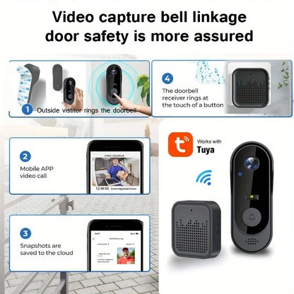 Tuya WiFi Smart Video Doorbell 1080P – 170°, Tvåvägsljud, IR-nattseende, 1000mAh, SD-kort & Moln
