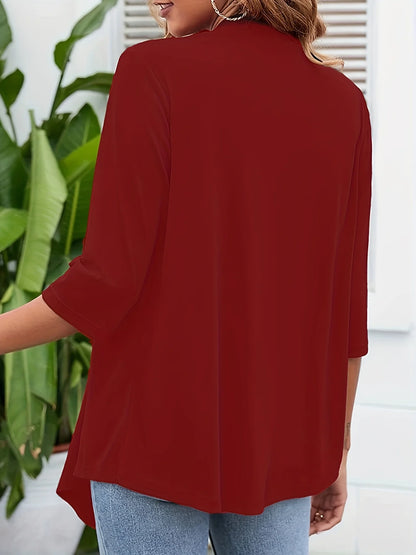 Dam Plus Size Lättviktig Öppen Kofta – Casual 3/4-ärm Mjuk Drapering Mångsidigt Vår/Sommar, 4 Färger 1XL–5XL
