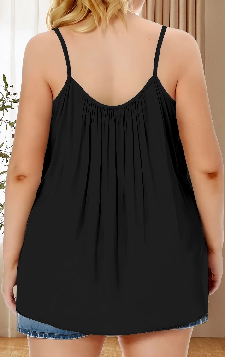 Plus Size Solid Ruched Cami Vest Top - Soft Slight Stretch Polyester Fabric, Crew Neck, Sleeveless, Machine Washable - Perfect F