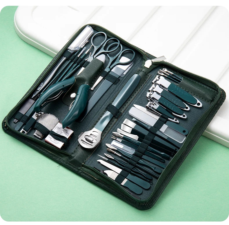 40Pcs Manicure Set Nail Clippers Kit Cuticle Scissors Stainless Steel Foot Care Tools with Leather Case Foot Rasps Callus Shaver