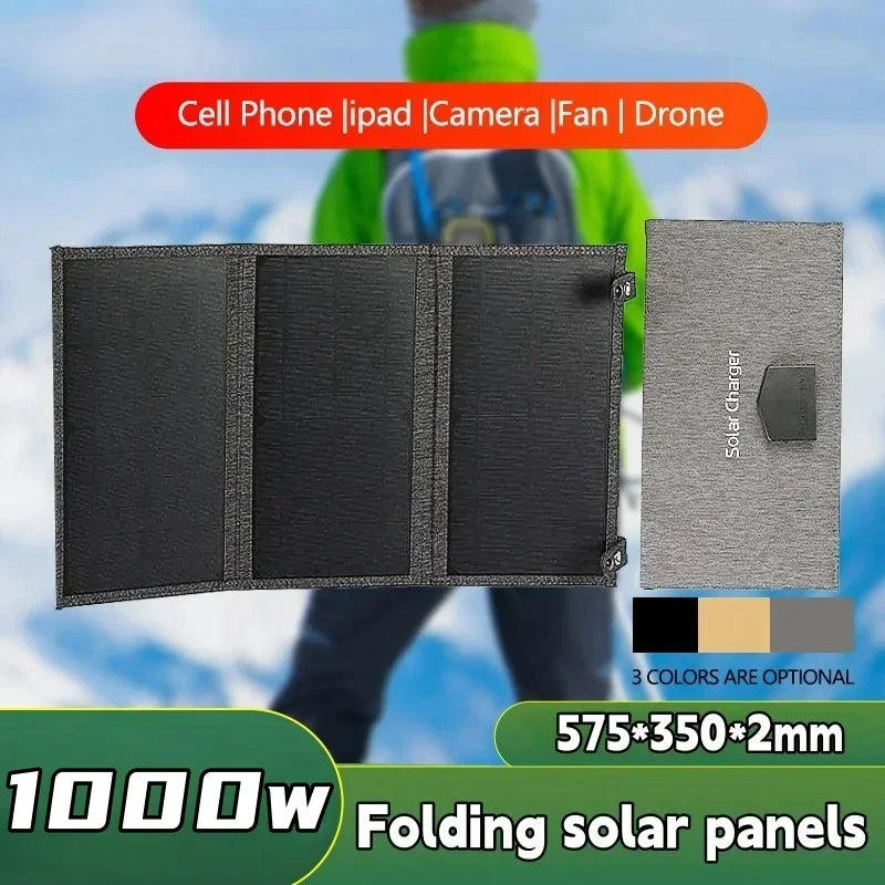 Vikbar Solpanel 60W – Monokristallin IP65 USB-C PD3.0 QC3.0 DC Camping Utomhus 850g Svart Khaki Grå