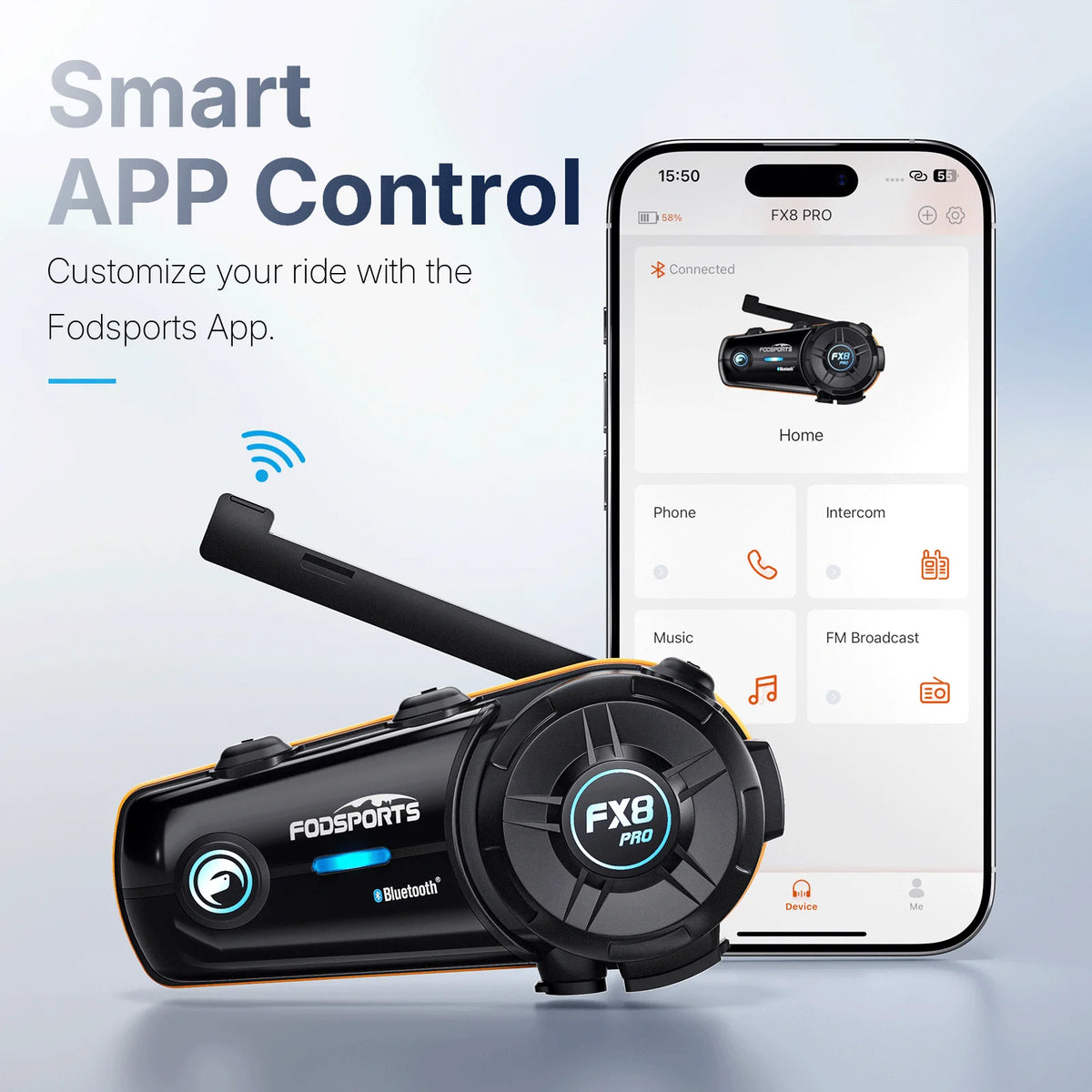 Fodsports FX8 Pro intercom för MC-hjälm – tvåpack med appstöd