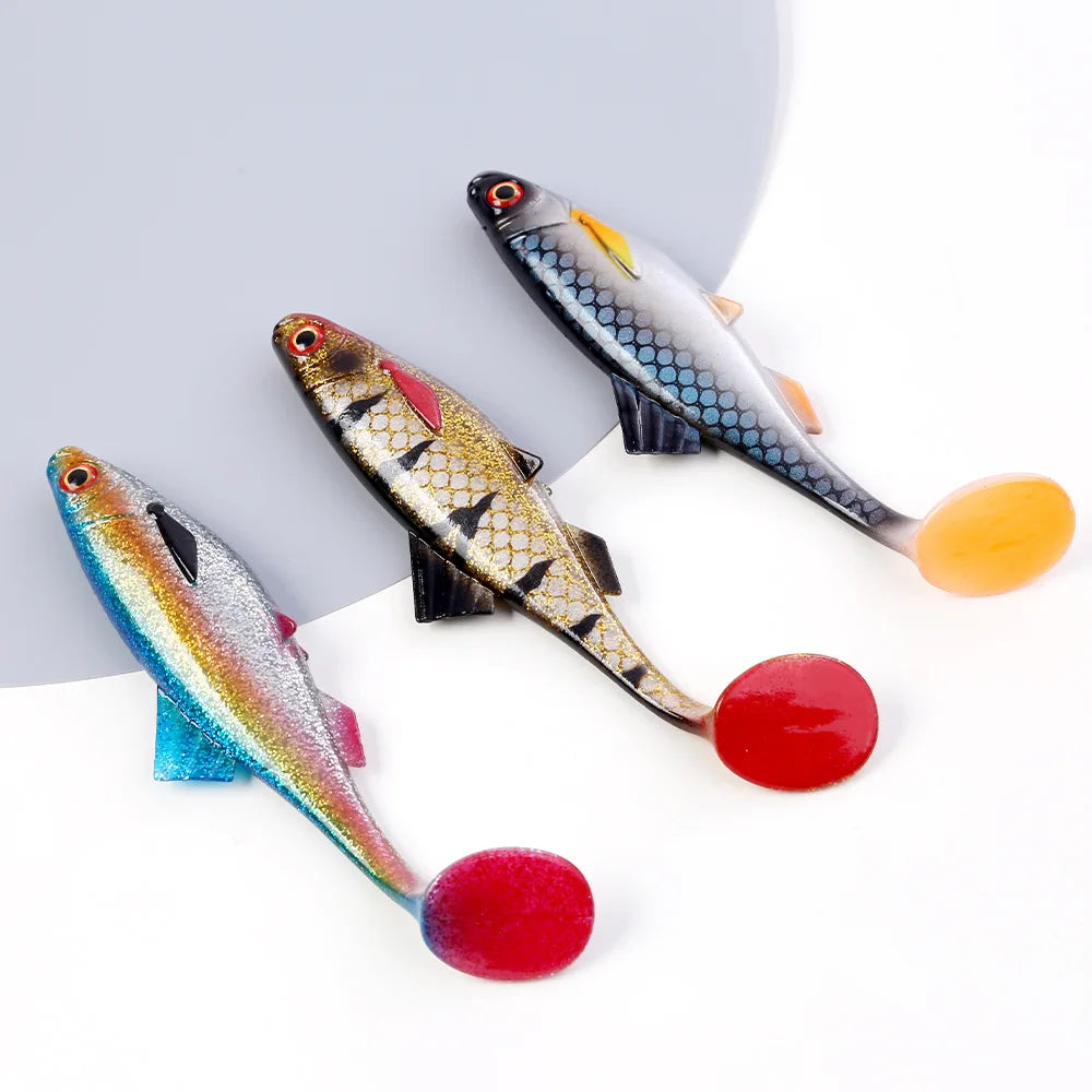 1pcs 26g 60g River Roach Fishing Lure Soft Bait T Paddle Tail Baitfish Shad Strike Silicone Plastic Swimbait Wobbler Pike Bass