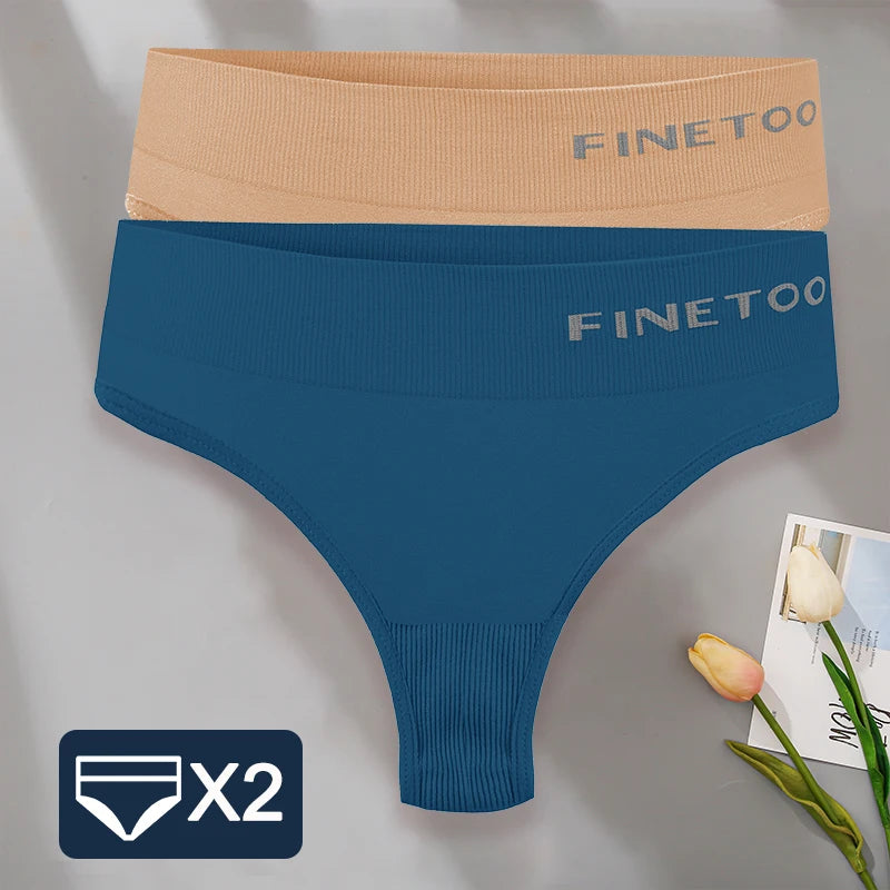 FINETOO 2PCS/Set M-2XL Bodyshaper G-String Panties Women Slim Underwear Female Lingerie Sexy Lady Thongs High Waist Underpants