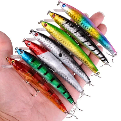 3/5/8PCS Fishing Lures Kit Minnow Popper Baits with Hooks Saltwater Freshwater Trout Bass Salmon Swimbait Fishing Accessories
