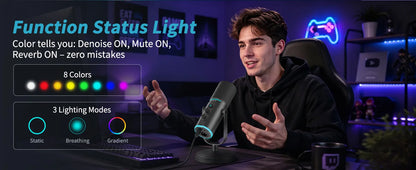 PUPGSIS Podcast Microphone Kit, USB/XLR Dynamic Vocal Mic, Streaming Mic with RGB Lights for PC/XLR Mixer, with Mute Button, Headphone Jack, Gain Knob, for Gaming Voice-Over Recording