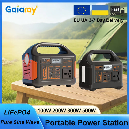 Gaiaray Portable Power Station 500W 300W 200W 100W Solar Generator UPS LiFePO4 Battery LED Light Solar Charging Station for Home Outdoor Emergency Power Bank