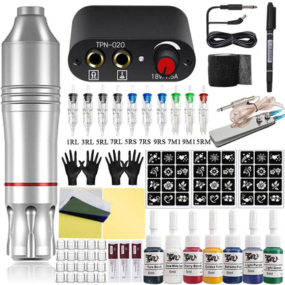 Tattoo Pen Kit Tattoo Machine Set Complete Beginner Tattoo Pen Machine Kit Pigments Permanent Makeup Tattoo Accessories