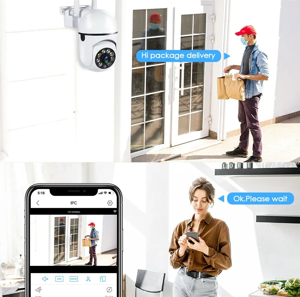 Wifi IP Camera 2MP Outdoor Security Surveillance Cameras AI Human Tracking Two Way Audio 4X Digital Zoom Night Vision Full Color