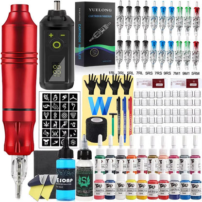 Wireless Tattoo Kit Rotary Tattoo Pen Machine 1200mAh Mini Battery Cartridge Needles Ink Set Permanent Makeup Tattoo Kits