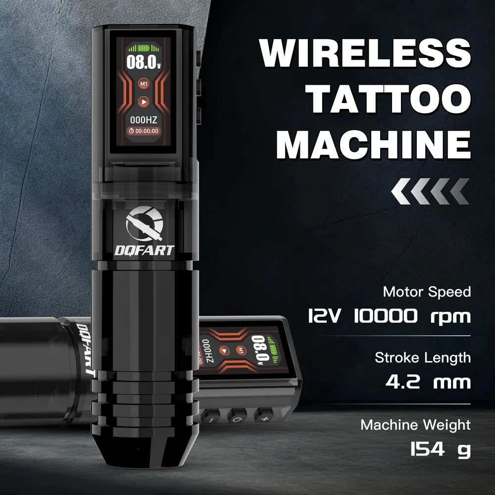 DQFART 1600mAh P2 LED Digital Display Electric Wireless Tattoo Machine Set 12V 6Colors Accessories Body Art Creative Designs