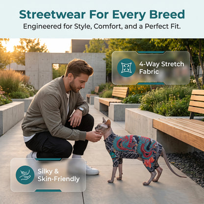 Streetwear Pet Tattoo Suit 4-Way Stretch Full Body Clothes S-10XL Comfortable Dog Cat Costume for Small to Large Pets