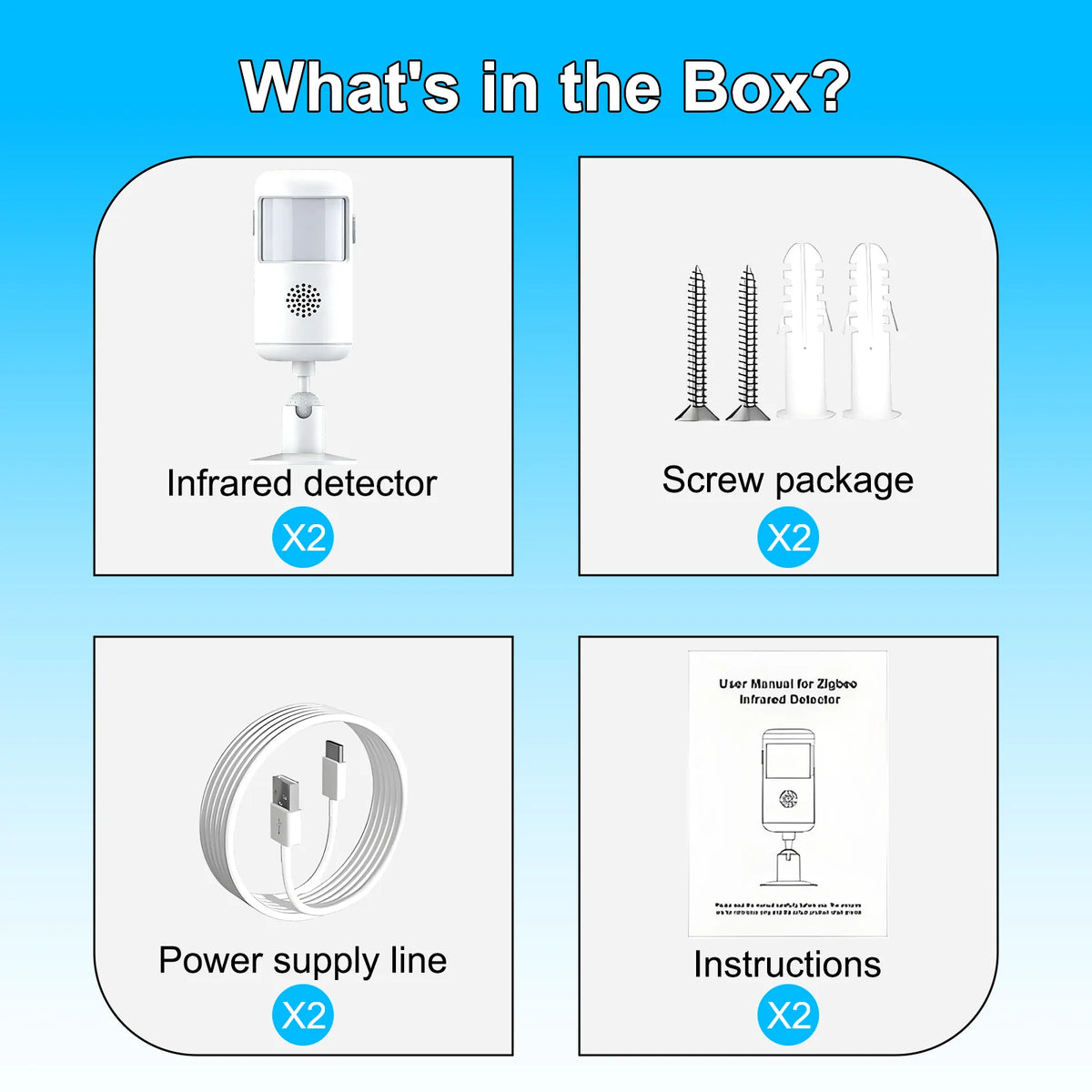 PGST PIR-rörelsesensor med Tuya-stöd och USB-C, 2–8-pack