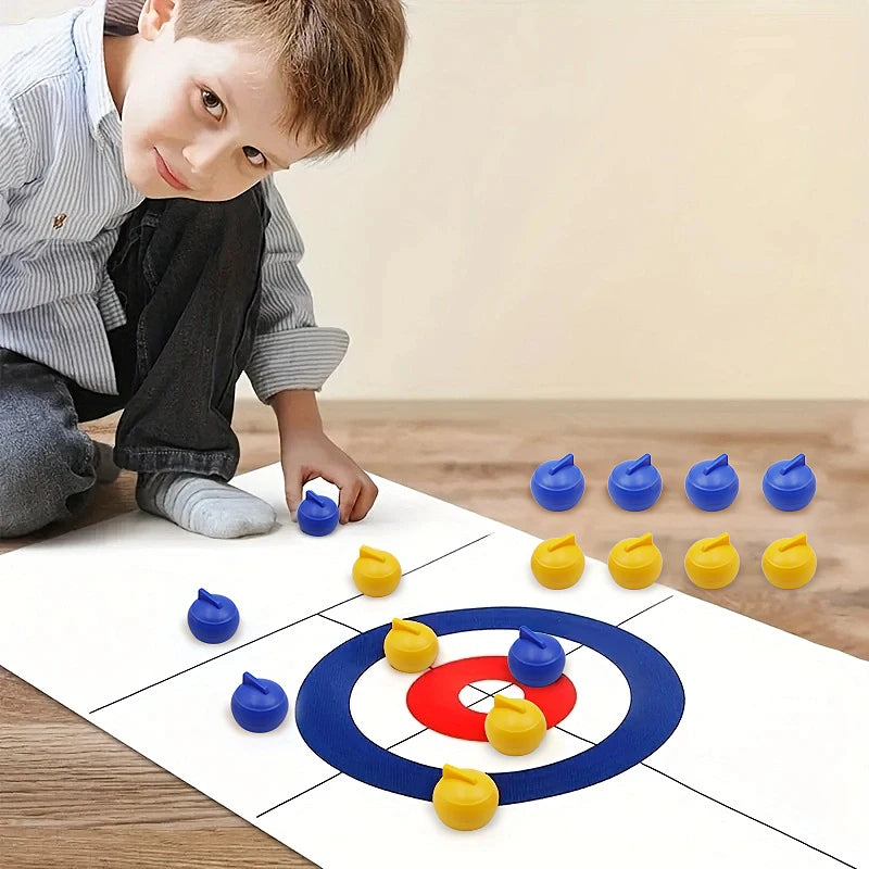 Bordscurling spel för tonåringar eller vuxna med rullskridskocurlingbollar för festunderhållningsspel