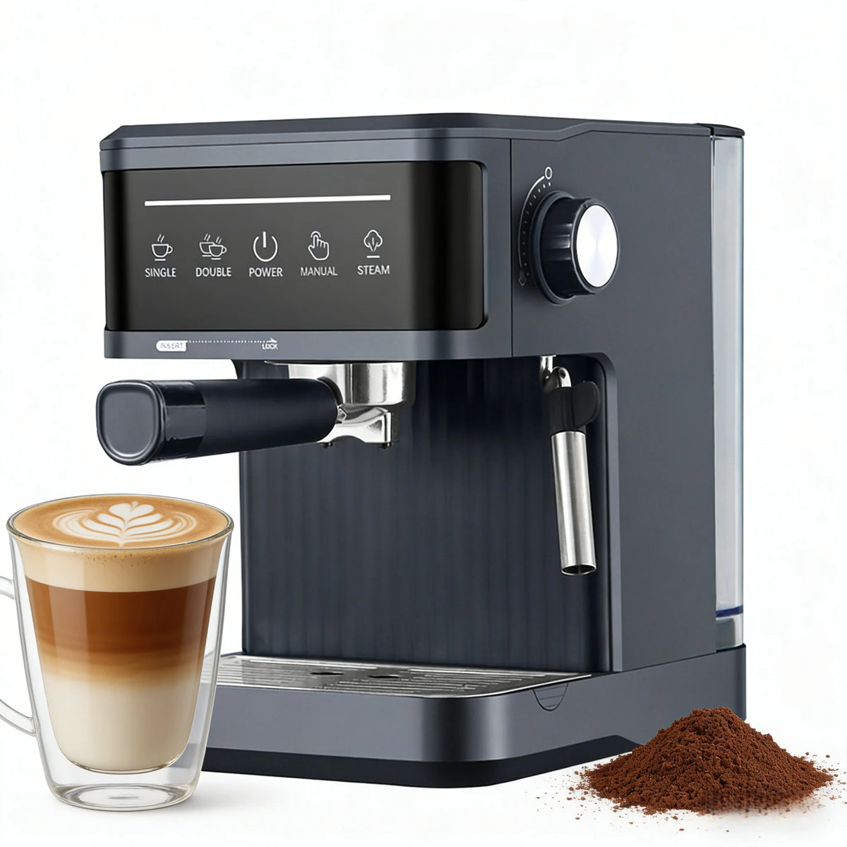 20 Bar Espresso Machine Smart Touchscreen 360° Steam Wand Cup Warmer Single Double Shot 1.8L Black