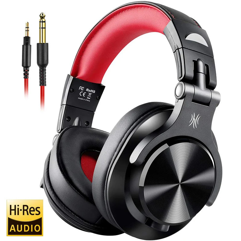 OneOdio Studio DJ Headset Over-Ear – 40mm Neodym 32Ω 110dB 90° Roterande Avtagbar Kabel 3,5mm/6,3mm CE 2 Års Garanti Röd