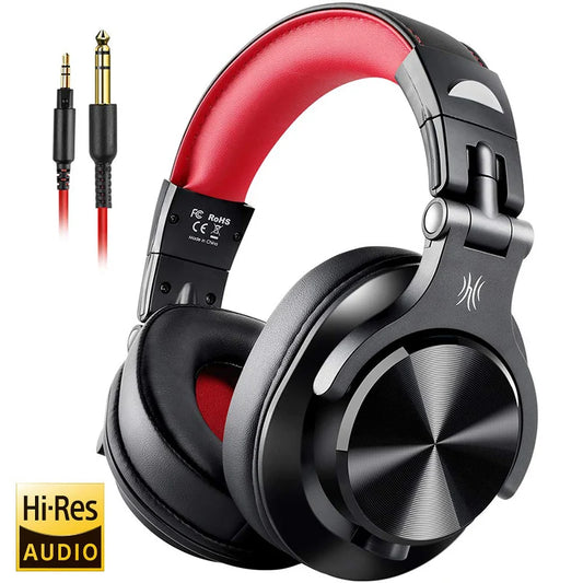 OneOdio Studio DJ Headset Over-Ear – 40mm Neodym 32Ω 110dB 90° Roterande Avtagbar Kabel 3,5mm/6,3mm CE 2 Års Garanti Röd