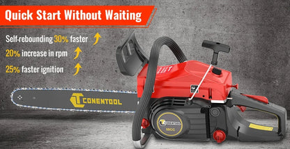 CONENTOOL Professional 58CC Gas Petrol Chainsaw 20" Chain Saw 2.55kW High Power Wood Cutter for Tree Felling Firewood Farm Forestry Garden Tool