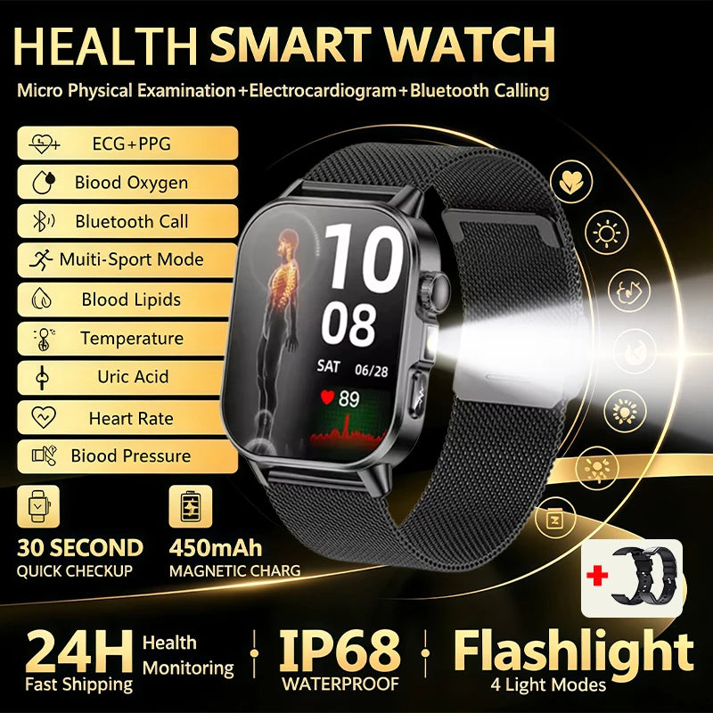 Nursing Grade New ECG+PPG Healthy Diagnose Smart Watch Men Body Analysis Blood Pressure Lipid Uric Acid NFC Health Tracker Watc