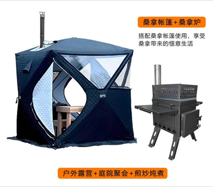 Camping Folding Sauna Tent with Chimney Hole Firewood Stoves Three Layer Waterproof Insulation Winter Ice Fishing Pop Up Tent