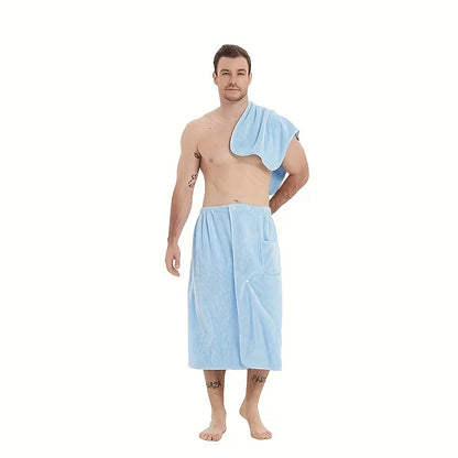 2 Counts Microfiber Men's Bath Wrap Set - Quick-Dry Towel & Spa Half Robe for Home, Hotel, Beach & Swimming - Soft