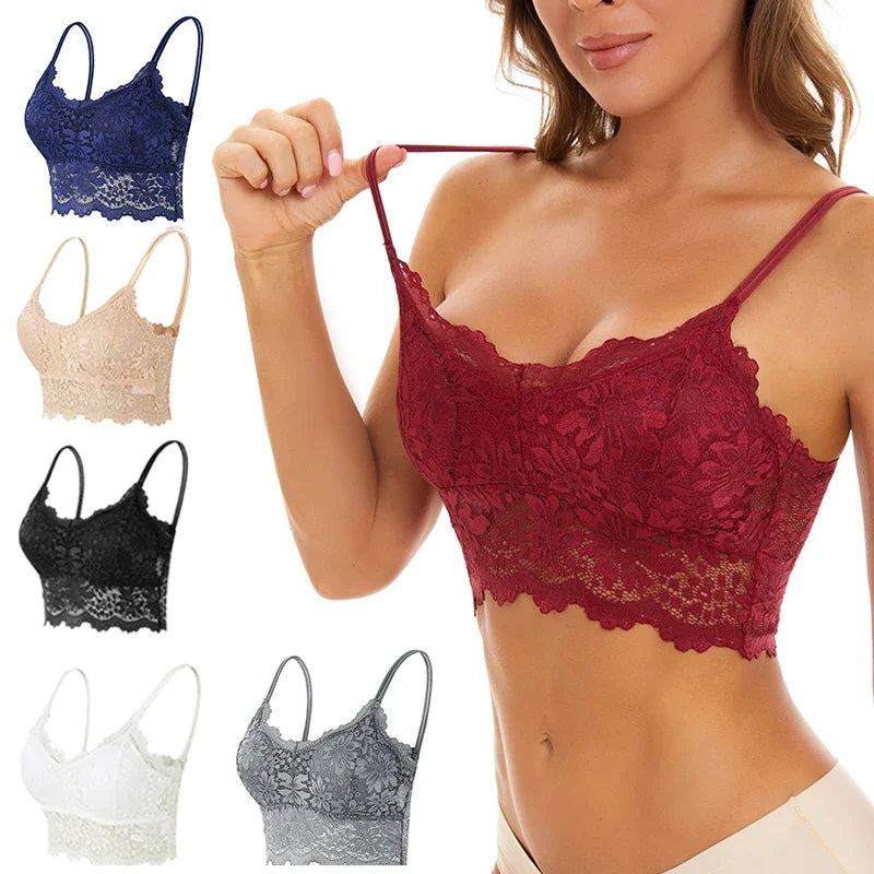 New Women Lace Bras Spring Summer Thin Outside Camisole Solid Underwear Female Hollow Out Vest Bralette Sexy Lingerie Bra