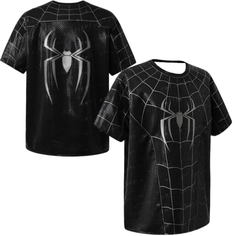 Parent‑child Spider Hero 3D Print Sports T‑Shirt,Red Blue Web Pattern Jersey,100% Polyester Breathable Tops for Kids Adults