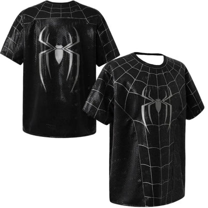 Parent‑child Spider Hero 3D Print Sports T‑Shirt,Red Blue Web Pattern Jersey,100% Polyester Breathable Tops for Kids Adults